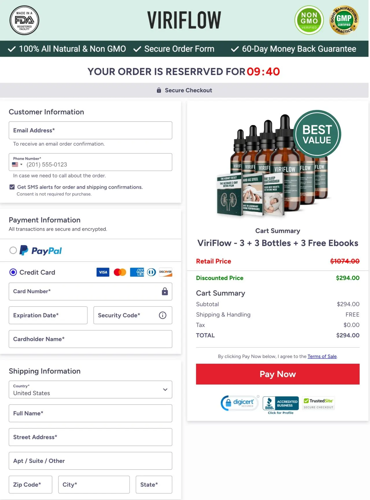 ViriFlow Secure Order Page — Checkout